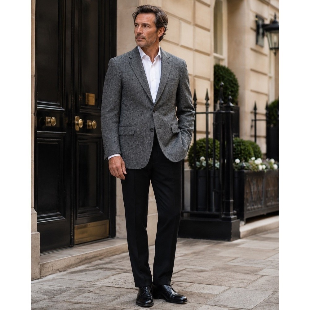 Christian Dior Monsieur Gray Herringbone Virgin‎ Wool Blazer Sport Coat USA